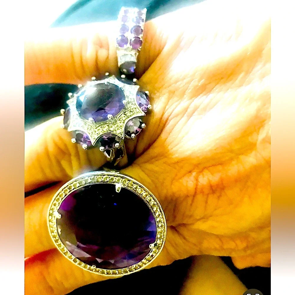 Vintage Pair  Silver 925 Amethyst & Clear Topaz Cocktail Ring both SZ 10 - Picture 2 of 14